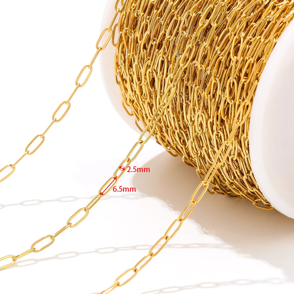 Stainless Steel Flat Link Chain | 2 Meter (6.5 feet) Bulk Jewelry Chain | DIY Necklace & Bracelet Making Supplies | Chain by the Roll