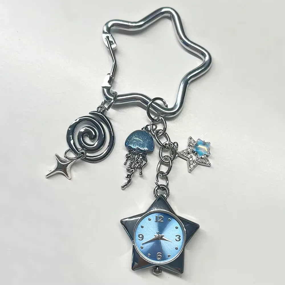 Heart Watch Bag Charm | Functional Clock Keychain | Purse & Backpack Charm with Heart, Key & Crystal Accents