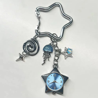 Heart Watch Bag Charm | Functional Clock Keychain | Purse & Backpack Charm with Heart, Key & Crystal Accents