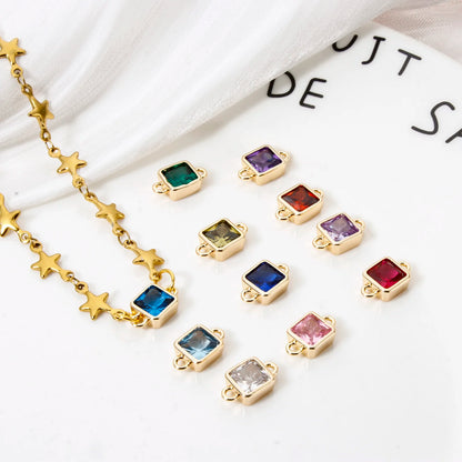 18K Gold Birthstone Connectors | Brass Square Charm Links | 2-Piece DIY Necklace, Bracelet & Earring Jewelry Findings