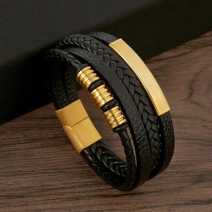 Men’s Multilayer Leather Bracelet | Handwoven Design with Magnetic Alloy Clasp