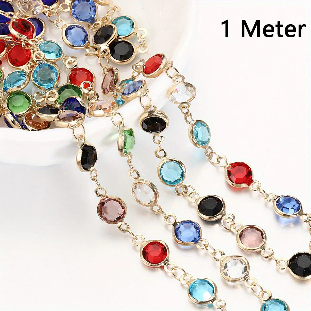 Crystal Bead Chain | 39.4-Inch Copper Chain (1 meter) | Colorful Necklace, Bracelet & DIY Jewelry Making Supplies
