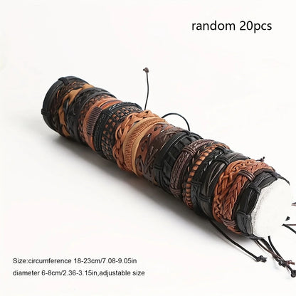 Braided Leather Bracelet Set 20pcs | Adjustable Wrap Bracelets with Wood Beads & Hemp Cord | Boho Bracelet Bases for Adding Charms & DIY Jewelry