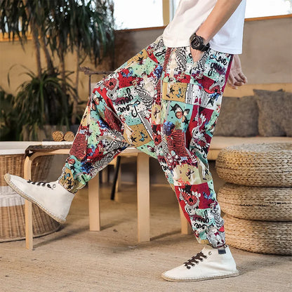 Men Harem Pants Print Retro Drop Crotch Joggers Trousers Men Baggy Loose Nepal Style Men Casual Pants M-5Xl