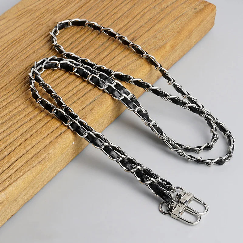 120cm Purse Chain Strap | Metal & Leather Crossbody Bag Chain | 47in Replacement Shoulder Strap for Handbags & DIY Bag Making