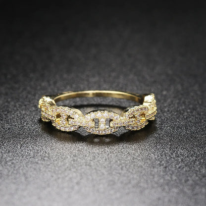 Gold CZ Link Ring | Micro Pave Zircon Chain Ring | Stackable Statement Ring | Punk Minimalist Jewelry for Women | Trendy Gift