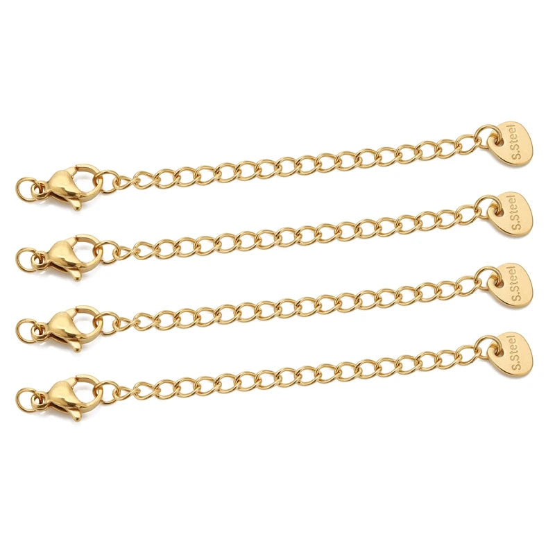 Gold chain with heart-shaped pendants on a white background
