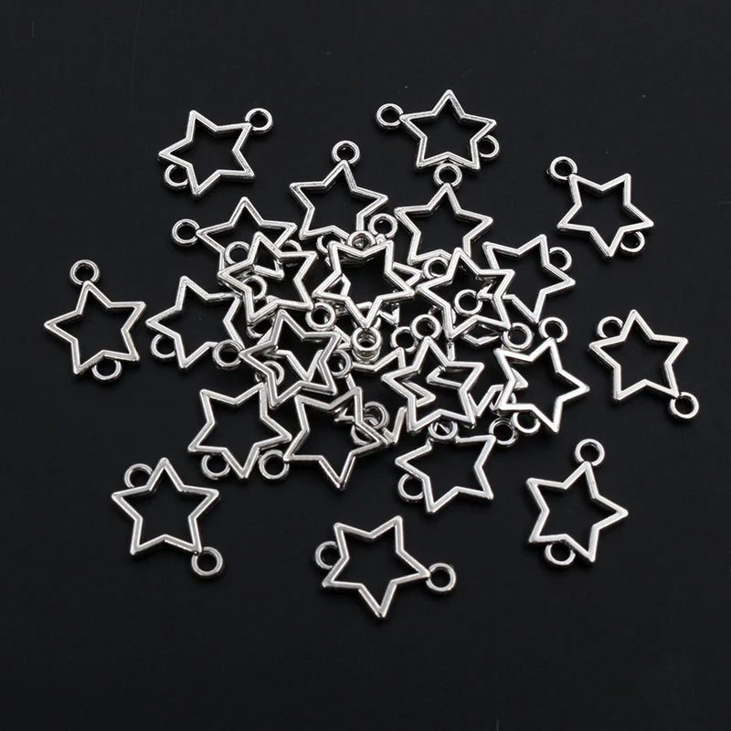 100pc Small Star Charms | Antique Silver Metal Pendants | Tiny Celestial Charms for Earrings, Bracelets, Necklaces & DIY Jewelry