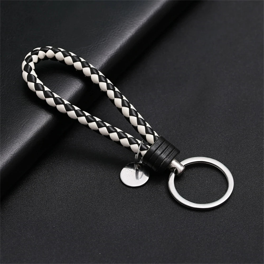 Braided PU Leather Keychain | Woven Rope Keyring with Metal Clasp | DIY Bag Charm, Key Holder & Craft Accessory