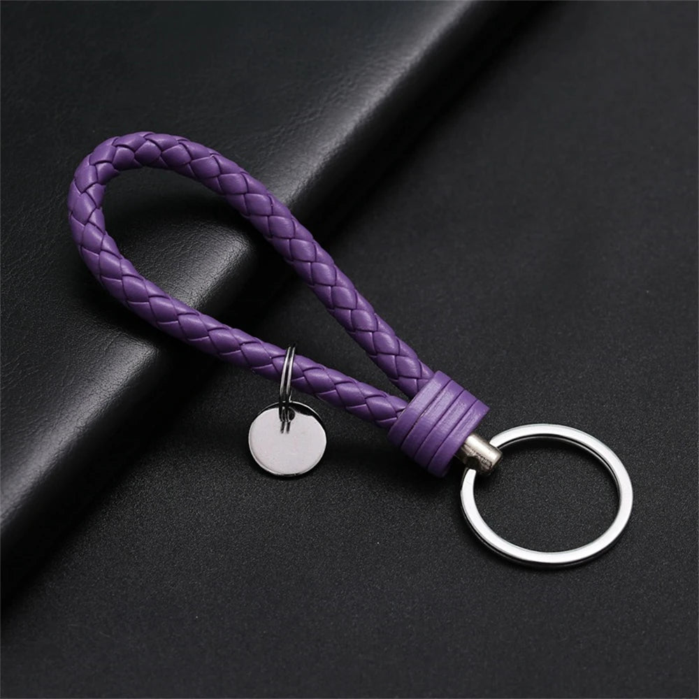 Braided PU Leather Keychain | Woven Rope Keyring with Metal Clasp | DIY Bag Charm, Key Holder & Craft Accessory