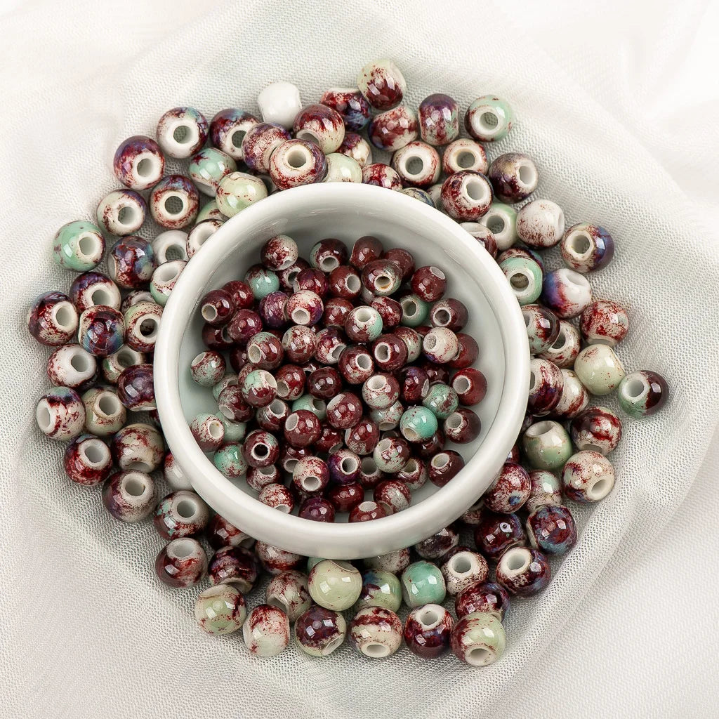 Multi-color Ceramic Beads 6mm | Speckled Porcelain Round Beads | 100pc Bracelet & Necklace Beads | DIY Jewelry Making Supplies