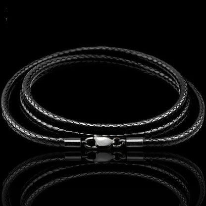 Waxed Leather Cord Necklace | Stainless Steel Clasp Pendant Chain | Adjustable 40–70cm for Men & Women