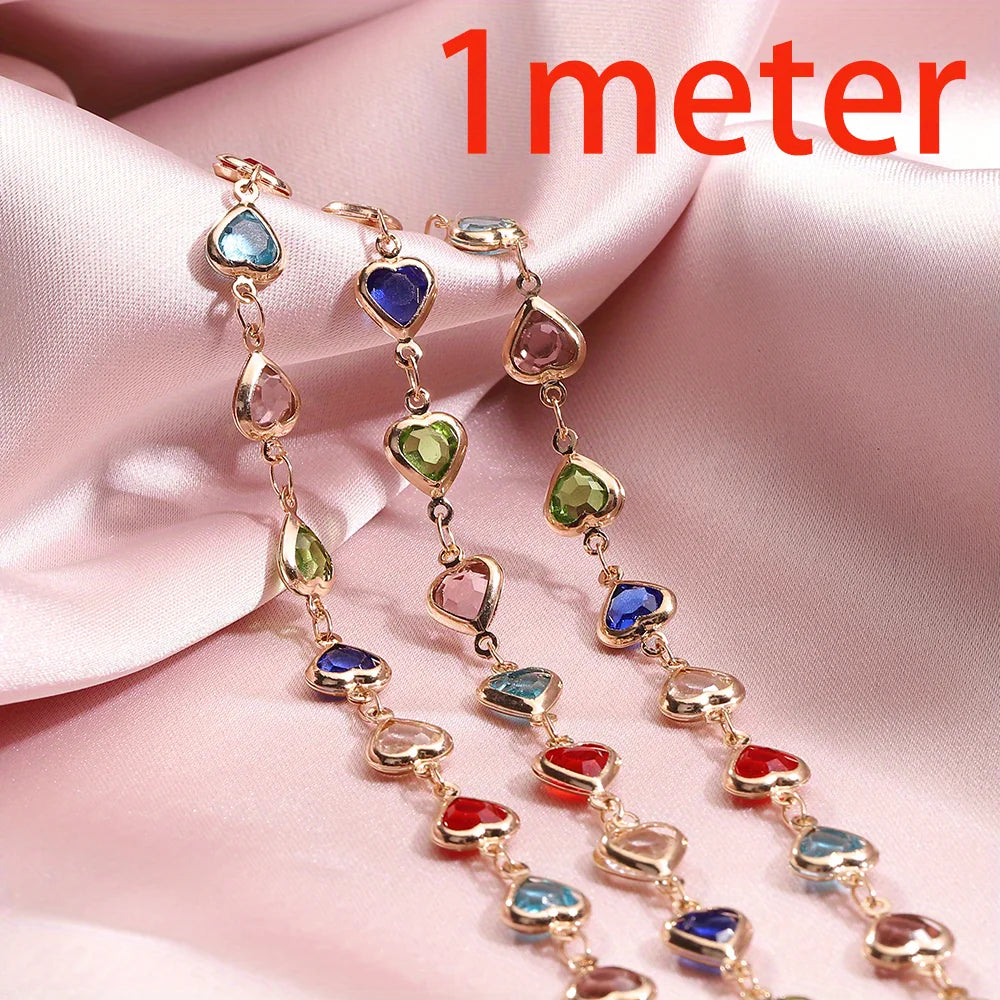 Crystal Bead Chain | 39.4-Inch Copper Chain (1 meter) | Colorful Necklace, Bracelet & DIY Jewelry Making Supplies