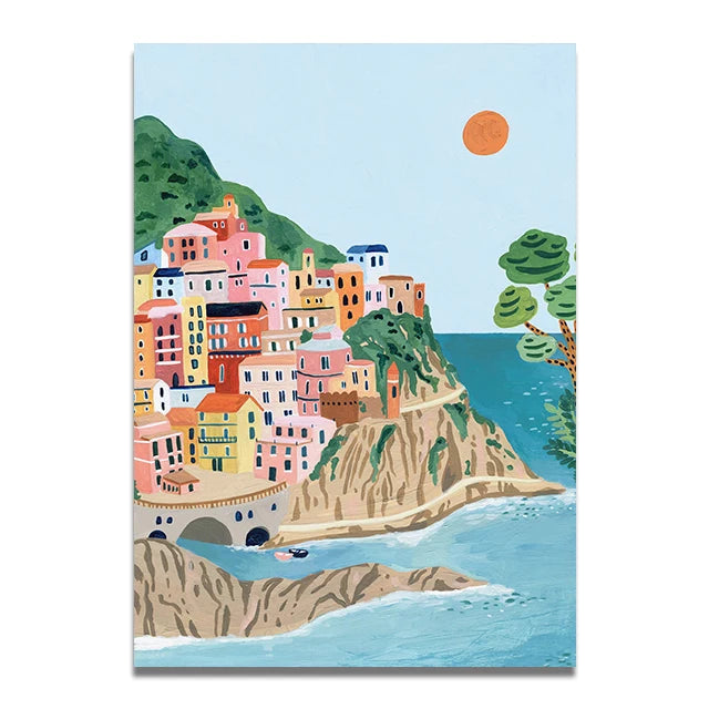 Santorini Lisbon Canvas Wall Art Print Poster Lake Como Central Park Decorative Painting Travel Mural Home Decor Gift Unframed