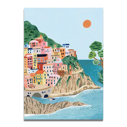 Santorini Lisbon Canvas Wall Art Print Poster Lake Como Central Park Decorative Painting Travel Mural Home Decor Gift Unframed