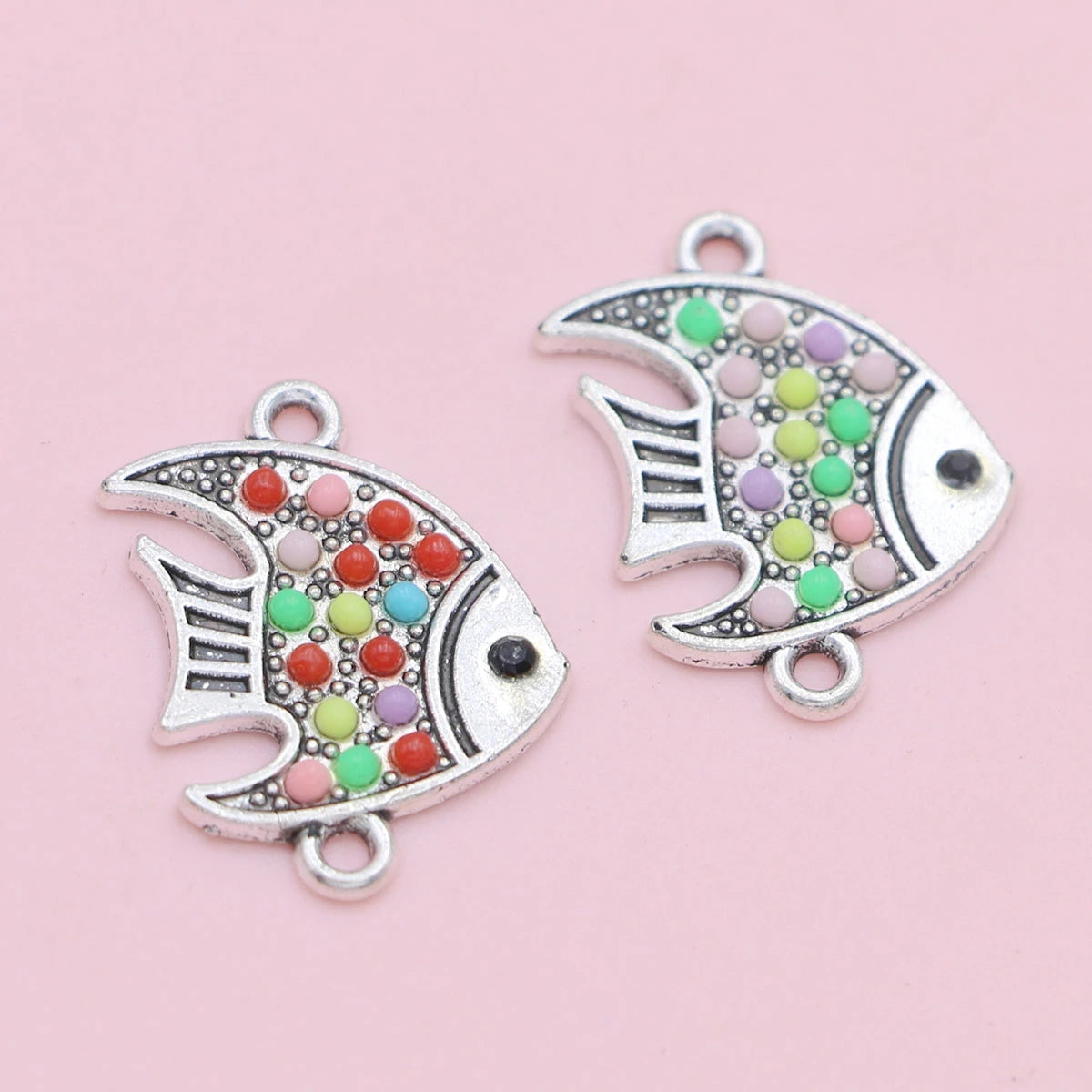 Crystal Fish Charms | 10 Antique Silver Connectors for Bracelets, Earrings & DIY Jewelry Making