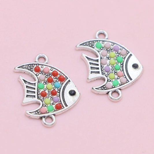 Crystal Fish Charms | 10 Antique Silver Connectors for Bracelets, Earrings & DIY Jewelry Making