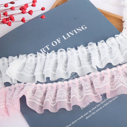 Pleated Chiffon Lace Trim | 2 Yards Double Layer Ruffle Ribbon | 5cm Sewing Trim for Clothing, Wedding Decor & DIY Crafts #SewingSupplies #ChiffonTrim