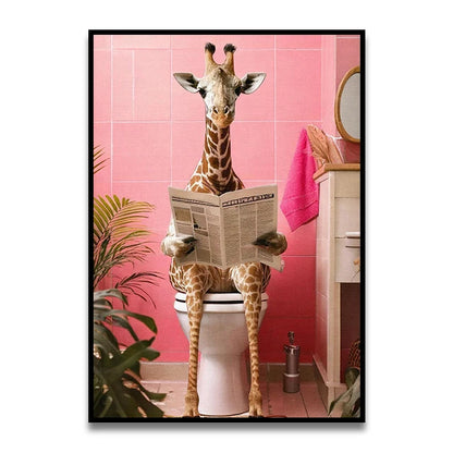 Bathroom Cat Reading on Toilet Canvas Wall Art Print Poster Funny Animal Decor Painting Home Room Decor Gift Unframed
