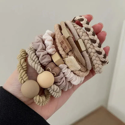 Neutral Boho Hair Ties for Women | Soft Stretch Hair Bands & Wrist Accessories | 10-Piece Everyday Collection