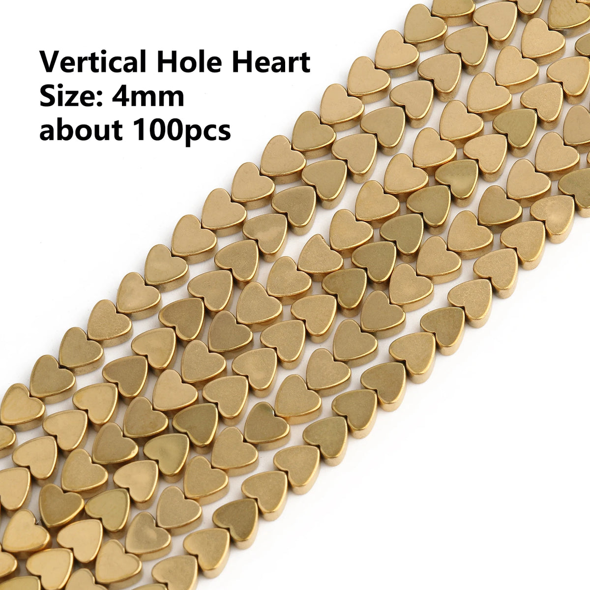 Gold Plated Hematite Beads | 4mm Heart, Cube, Rondelle & Irregular Spacer Beads | 15-Inch Jewelry-Making Strand