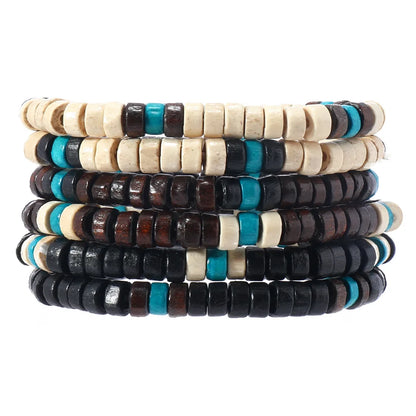 Ethnic New Bracelet for Men Simple Solid Color Wooden Bead Beaded Bracelet Fashion Men's Bracelet Set Item Jewelry Accessories
