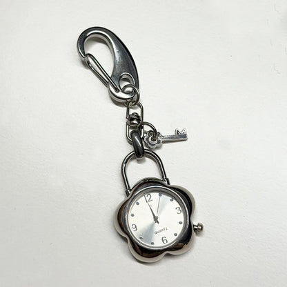 Heart Watch Bag Charm | Functional Clock Keychain | Purse & Backpack Charm with Heart, Key & Crystal Accents