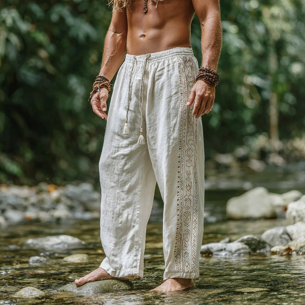 Men's Viking Retro Nordic Totem Two tone 3D Printed Casual Pants Drawstring Straight Leg Pants Summer Beach Pants
