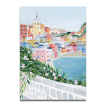 Santorini Lisbon Canvas Wall Art Print Poster Lake Como Central Park Decorative Painting Travel Mural Home Decor Gift Unframed