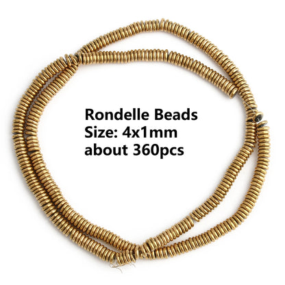 Gold Plated Hematite Beads | 4mm Heart, Cube, Rondelle & Irregular Spacer Beads | 15-Inch Jewelry-Making Strand