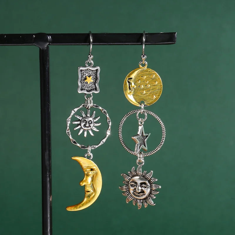 Sun & Moon Face Charms | Celestial Earring Pendants | Asymmetric Jewelry Making Components | Mythology Inspired DIY Supply