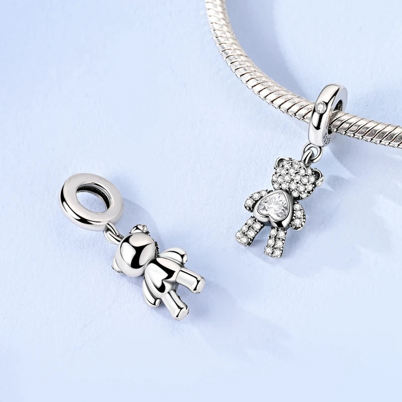 Sterling Silver Bear Family Tree Charm | 925 Charm Bead for Pandora Style Bracelets | Nature Jewelry Gift for Mom, Daughter & Women