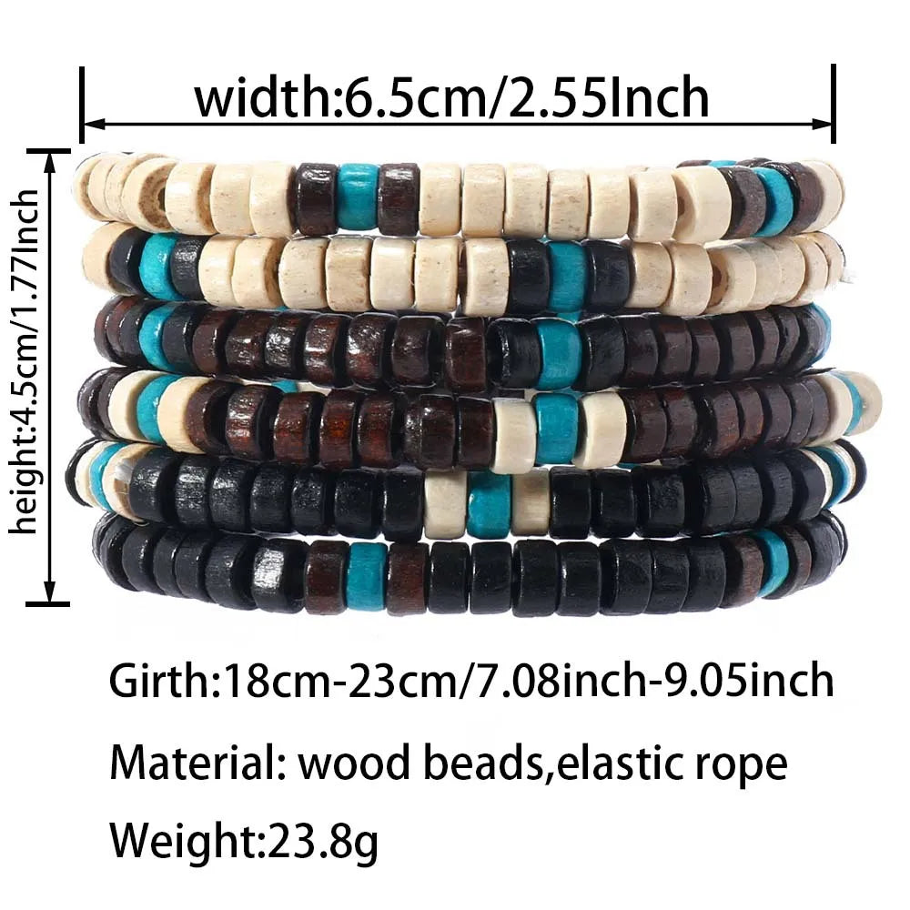Ethnic New Bracelet for Men Simple Solid Color Wooden Bead Beaded Bracelet Fashion Men's Bracelet Set Item Jewelry Accessories
