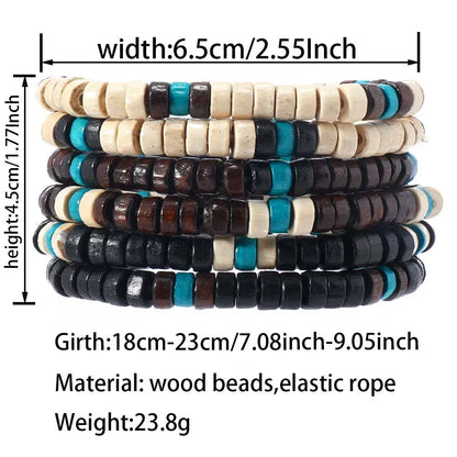 Ethnic New Bracelet for Men Simple Solid Color Wooden Bead Beaded Bracelet Fashion Men's Bracelet Set Item Jewelry Accessories