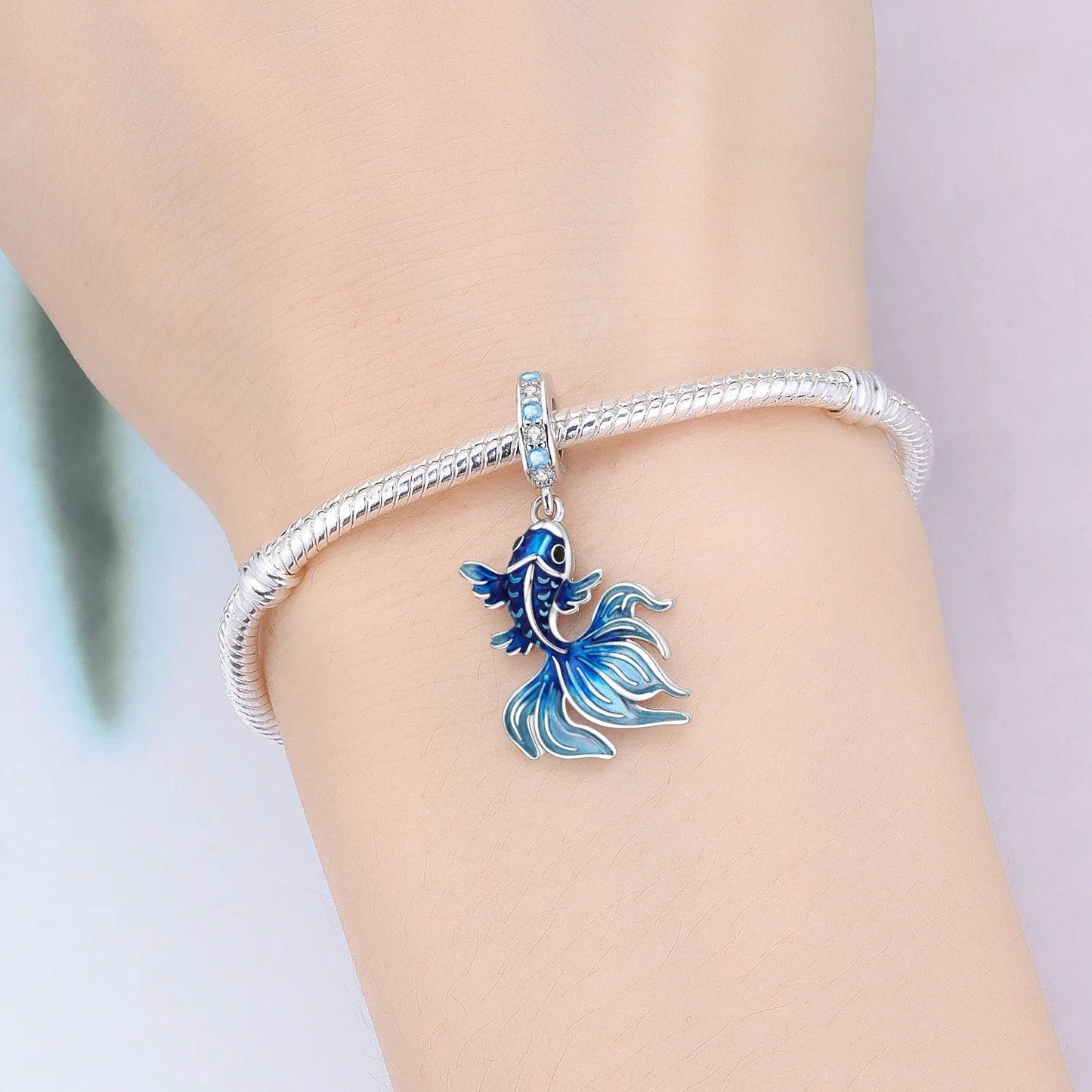 Ocean Charms | Betta Fish Charm | 925 Sterling Silver Ocean Pendant | Blue Pearl Bracelet & Necklace Jewelry