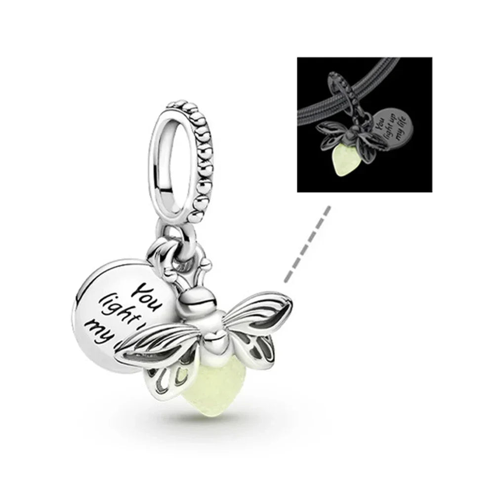 Luminous Firefly Charm Bead | 925 Sterling Silver Pendant | Fits Pandora Style Bracelets | Nature Jewelry Gift for Her