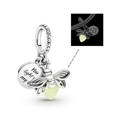 Luminous Firefly Charm Bead | 925 Sterling Silver Pendant | Fits Pandora Style Bracelets | Nature Jewelry Gift for Her