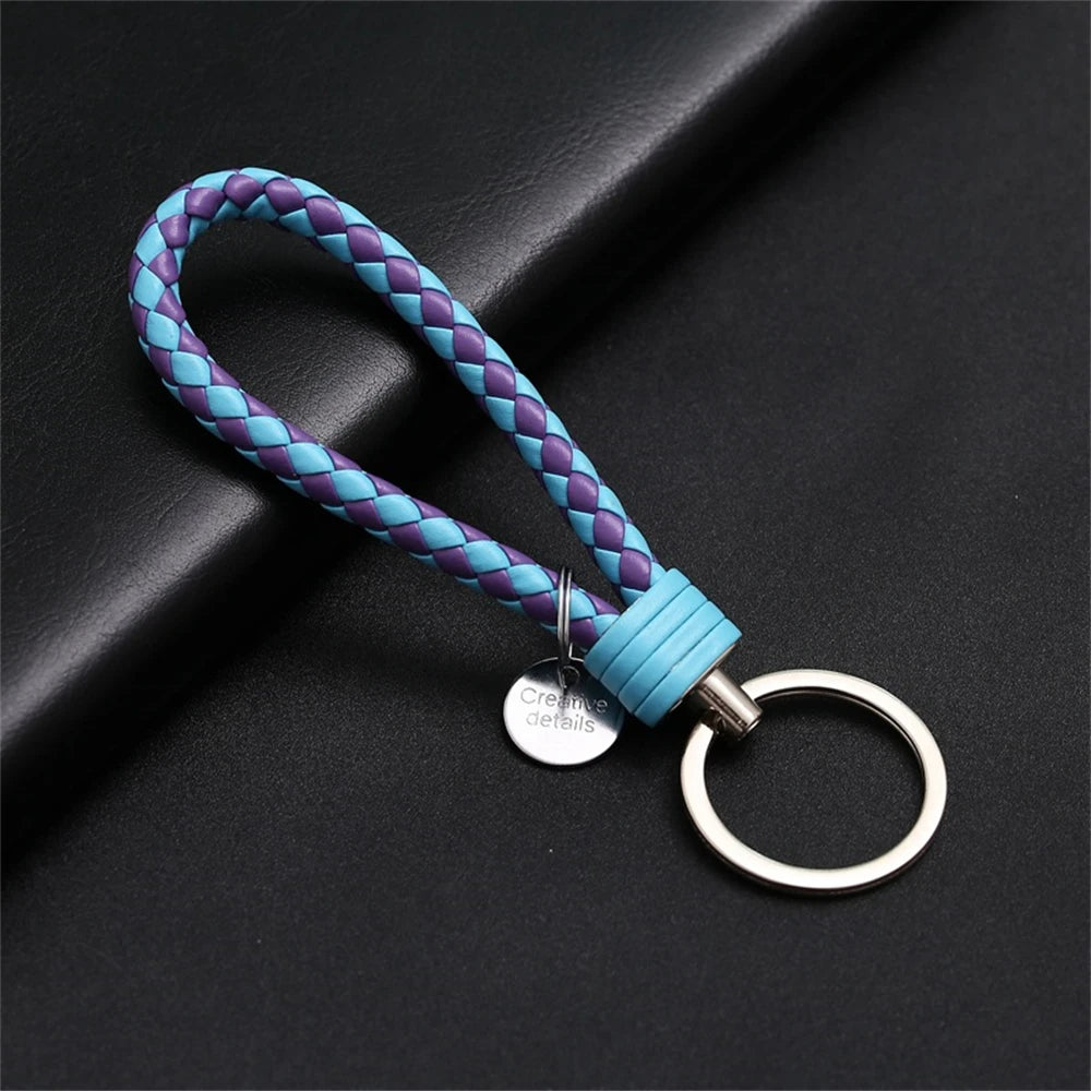 Braided PU Leather Keychain | Woven Rope Keyring with Metal Clasp | DIY Bag Charm, Key Holder & Craft Accessory