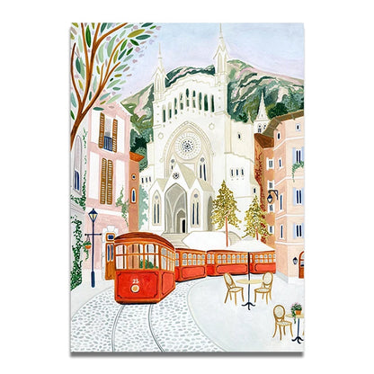 Santorini Lisbon Canvas Wall Art Print Poster Lake Como Central Park Decorative Painting Travel Mural Home Decor Gift Unframed