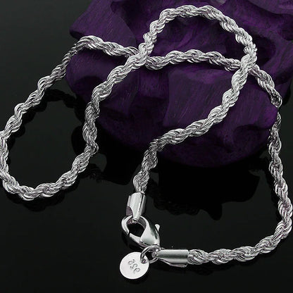 925 Sterling Silver Rope Chain Necklace | 4mm Classic Chain for Women & Men | Everyday Jewelry Gift