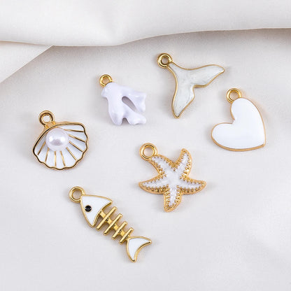 Ocean Charms | 10 White Enamel Sea Life Pendants | Shell, Coral, Fish & Heart DIY Jewelry Supplies