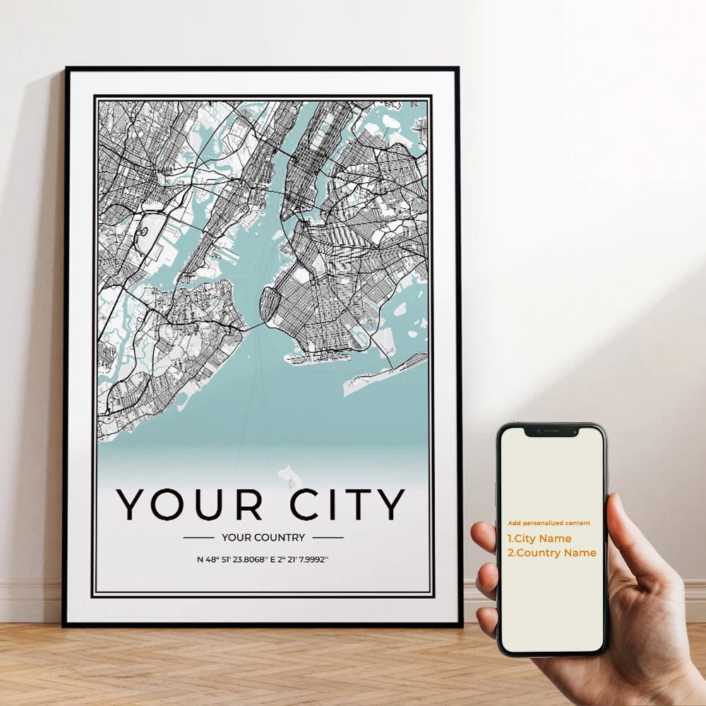 Custom Personalized City And County Map World Cover Gift Wall Art Printing Picture Living Room Bedroom Home Decoration