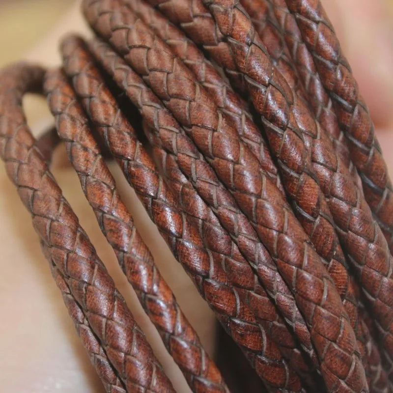 Close-up of braided brown leather cord