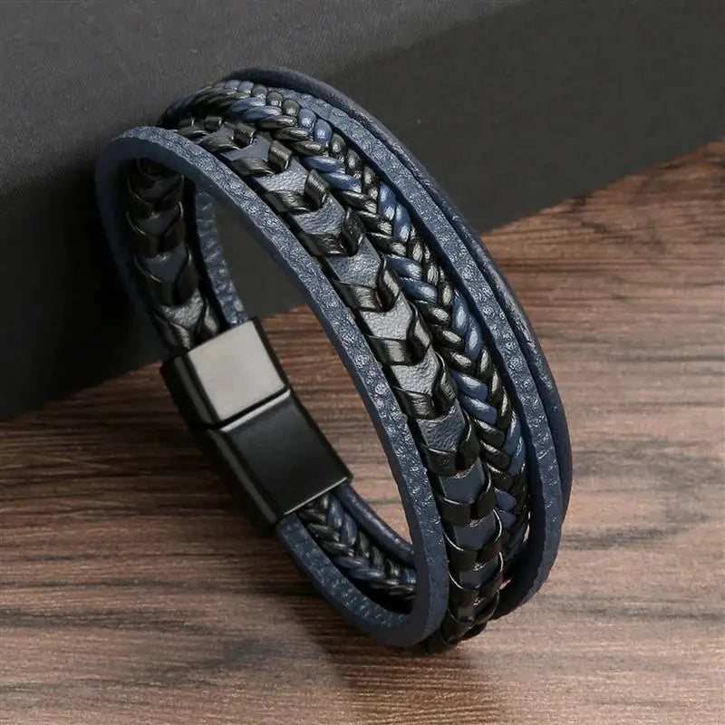 Men’s Multilayer Leather Bracelet | Handwoven Design with Magnetic Alloy Clasp