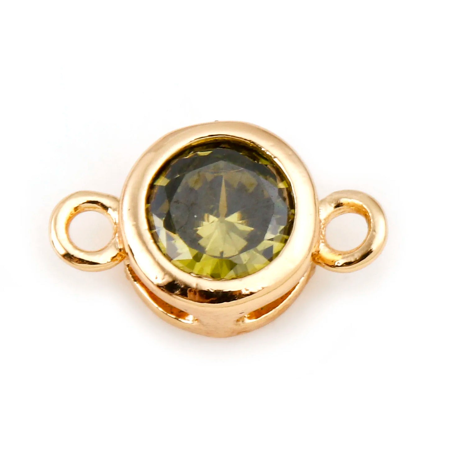 Gold Birthstone Connector Charms | Copper Round Cubic Zirconia Links | 2-Piece DIY Necklace, Bracelet & Earring Jewelry Findings
