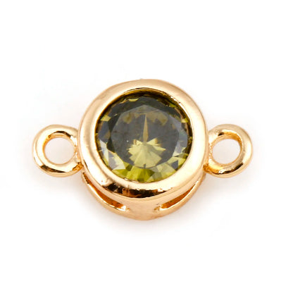 Gold Birthstone Connector Charms | Copper Round Cubic Zirconia Links | 2-Piece DIY Necklace, Bracelet & Earring Jewelry Findings