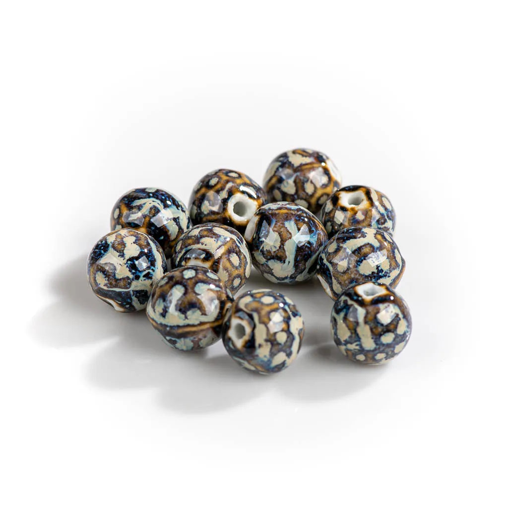 Leopard Ceramic Beads 10pc | 15mm Porcelain Animal Print Beads | Large Hole Beads | DIY Jewelry Making Supplies