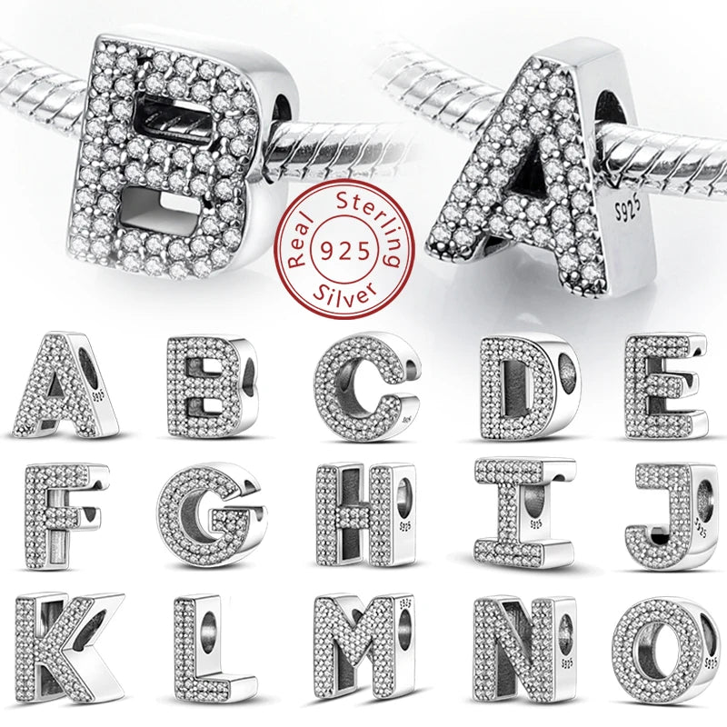 925 Sterling Silver A–Z Alphabet Charms | Initial Letter Beads for Charm Bracelets | DIY Jewelry Gift for Women