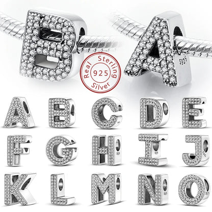 925 Sterling Silver A–Z Alphabet Charms | Initial Letter Beads for Charm Bracelets | DIY Jewelry Gift for Women