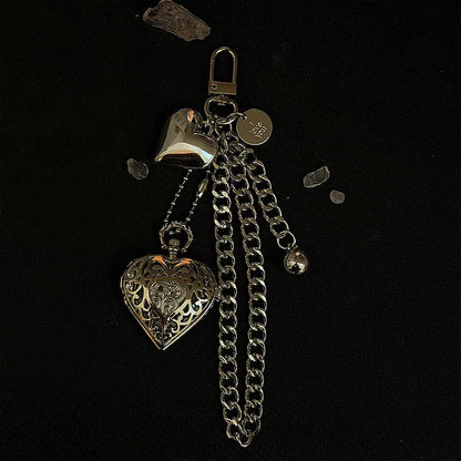 Heart Watch Bag Charm | Functional Clock Keychain | Purse & Backpack Charm with Heart, Key & Crystal Accents